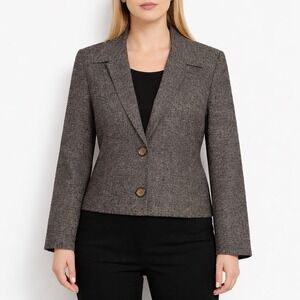 Vinci Clothiers Silk Tweed Blazer Jacket Womens Size 14 Brown Gray VTG
